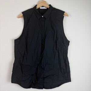 Everlane 100% Cotton Button Front Sleeveless Collared Blouse Black L